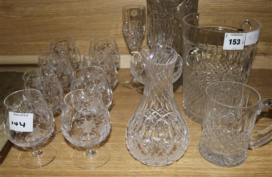 A set of eight Stuart fuschia pattern glass goblets and sundry cut glassware